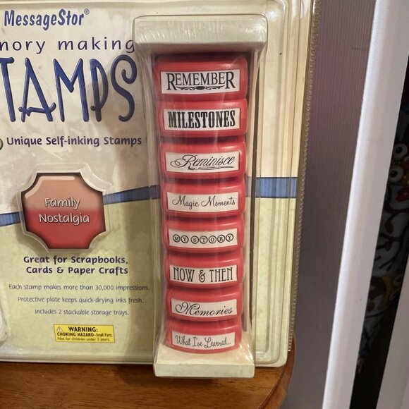 MessageStor Self Inking Stamp Set of 16 Family Nostalgia with Storage Trays - Picture 3 of 5